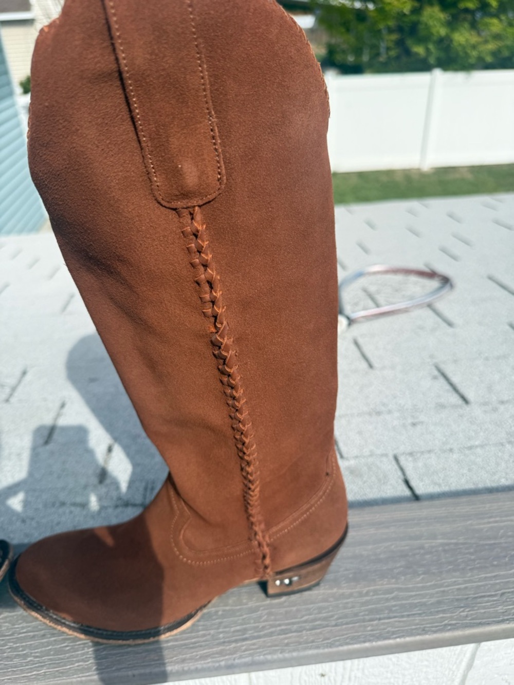 Women's Brown Plain Jane Lane Suede Western Knee-High Boots - Picture 9 of 10